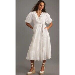 Anthropologie Love the Label Maxi Dress Ivory Tiered Wrap Cottagecore Large NWT